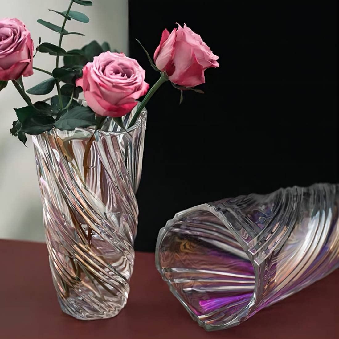 CEMABT 24 cm Bloemenvaas, 1,5 l, dikke vaas voor tulpen, geschenken voor mama voor verjaardag, cadeau-ideeën, glazen vaas voor bloemen, helder, decoratief voor bruiloften (gekleurd accent