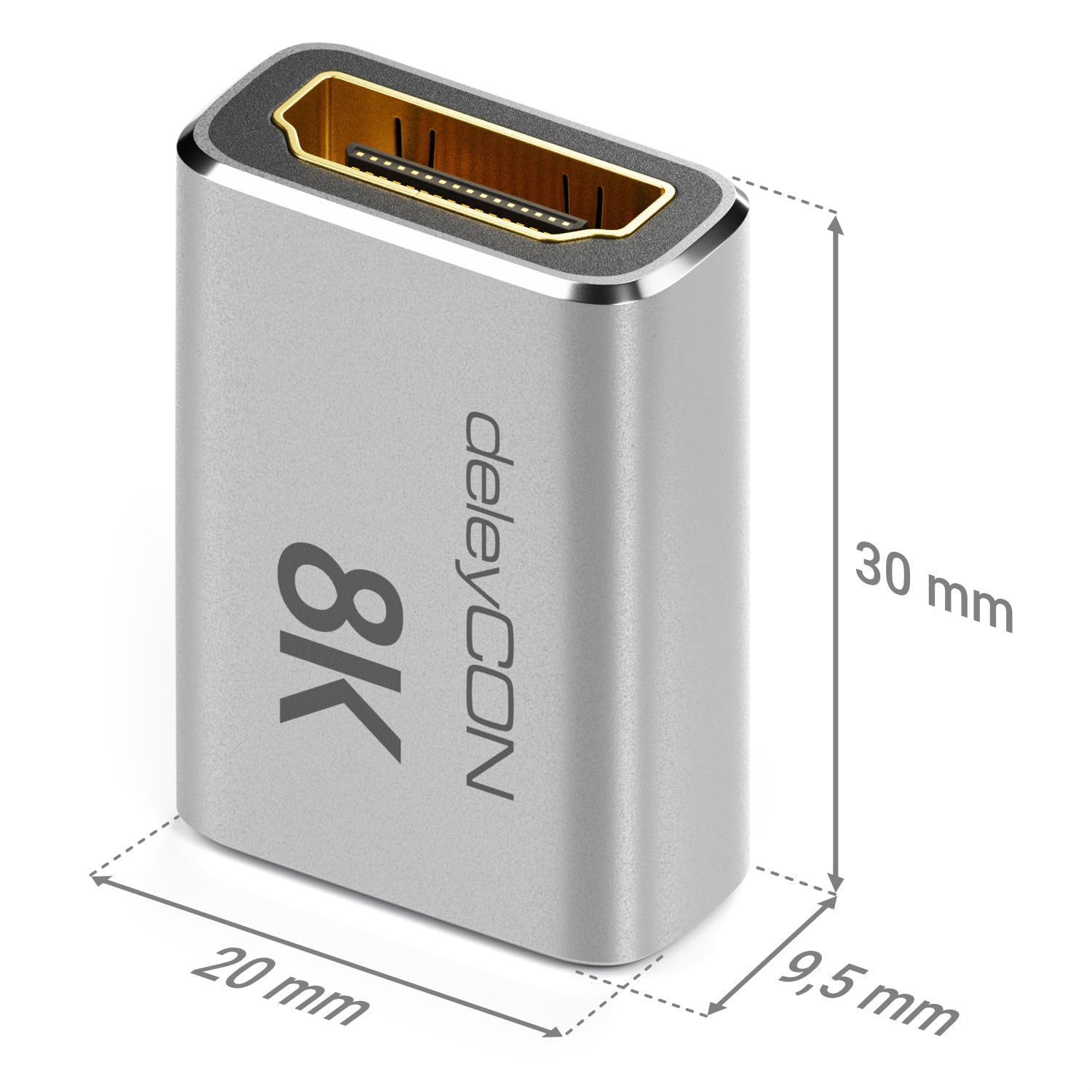deleyCON 2 Pezzi Giunto HDMI 2.1 8K (48G, Ultra High Speed) Adattatore Accoppiatore 8K@60Hz 4K@120Hz 2K@144Hz/165Hz EARC HDCP 2.3/2.2 DTS:X per HDR Dolby Atmos TV PS5 Xbox Soundbar Monitor - Argento