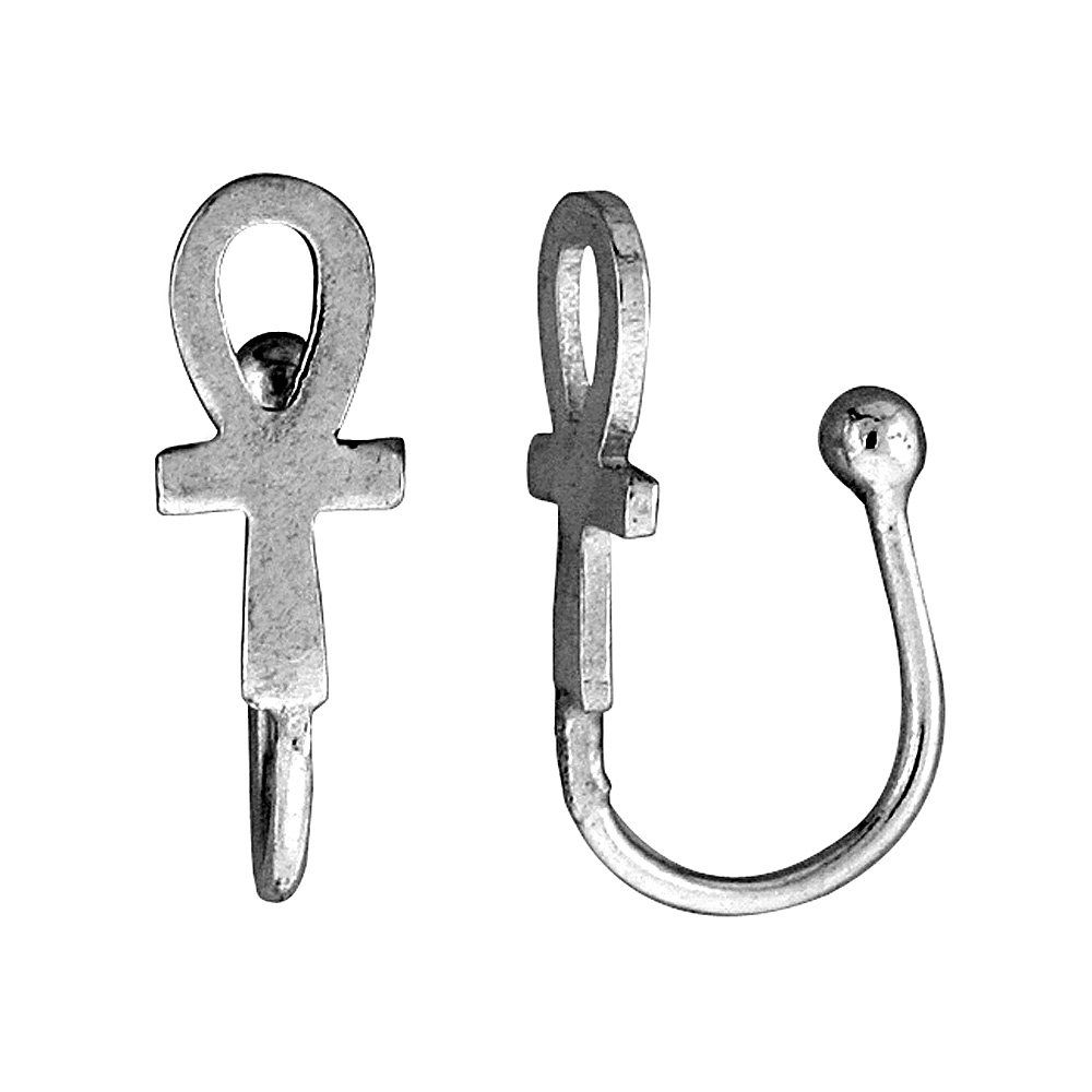 Small Sterling Silver Ankh Nose Ring/Ear cuff Non-Pierced (one piece) 1/2 inch