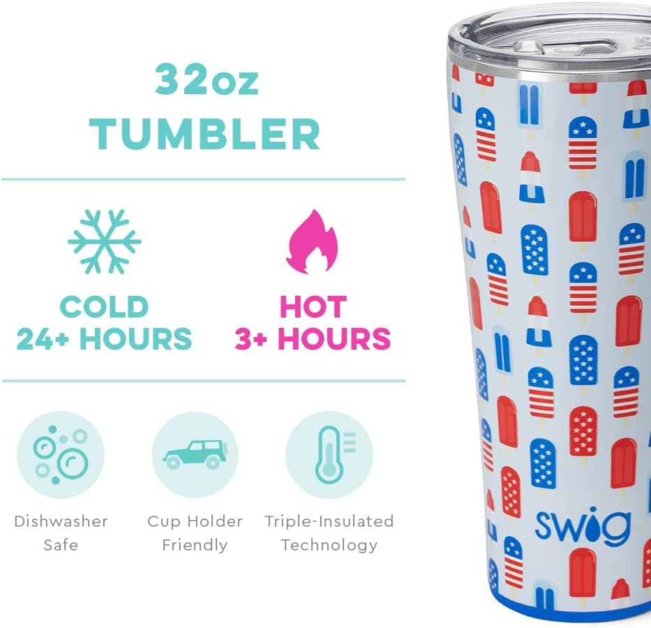 Swig Life 32oz Insulated Tumbler, Travel Coffee Tumbler with Lid, Cup Holder Friendly Travel Coffee Mug, Stainless Steel with Lid (Rocket Pop) - Image 2
