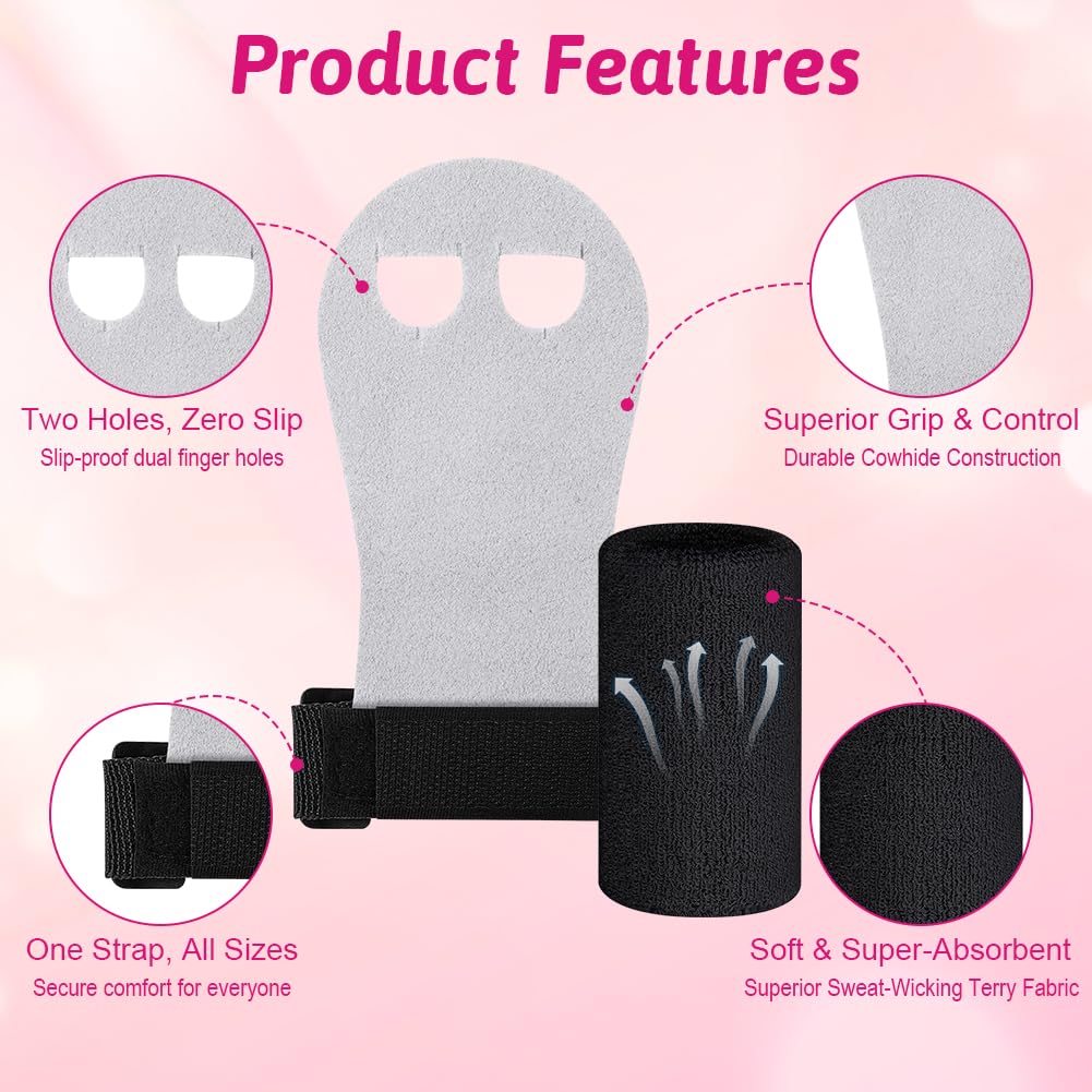 DiULi 2 Paires Gants de Gym + 2 Paires Poignets de Sport, Maniques Gymnastique Enfant avec Bracelets, Protection Paumes Anti-Ampoules, Cuir Vachette, pour Barre, Traction, Crossfit, Yoga, Noir-M - 4