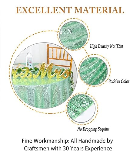 Miniatura 5 de ShinyBeauty Mantel redondo de lentejuelas de 72 pulgadas, color verde menta con purpurina para exteriores, para cumpleaños, boda, banquete, evento