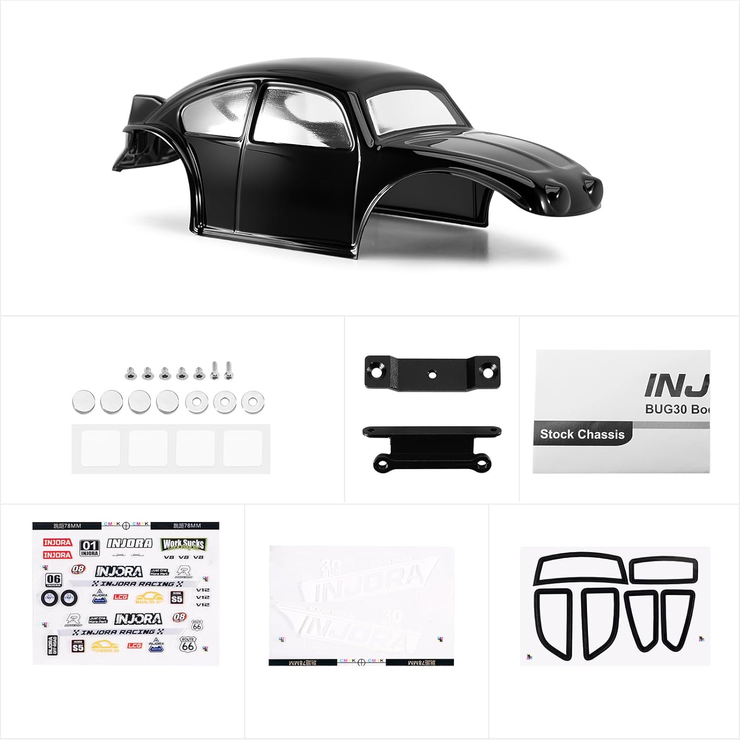 INJORA BUG30 Body Shell with Magnetic Mount for 1/30 Axial SCX30 (Black)