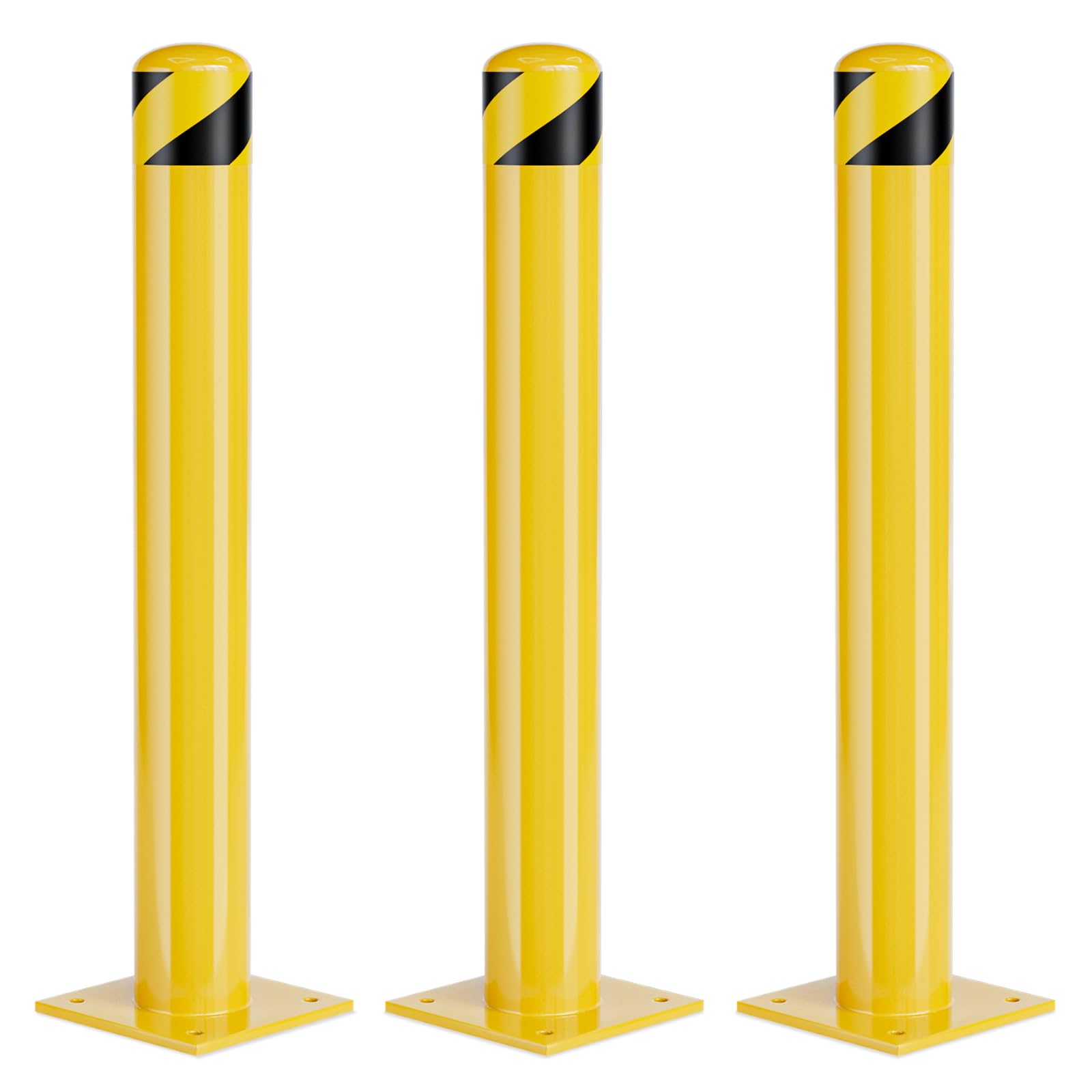 Safety Bollard Post, 48 Inch Height Steel Bollards, 4.5 Inch Diameter Parking Bollard, Yellow Powder Coated Safety Parking Barrier Post, for Traffic Sensitive Areas,3P