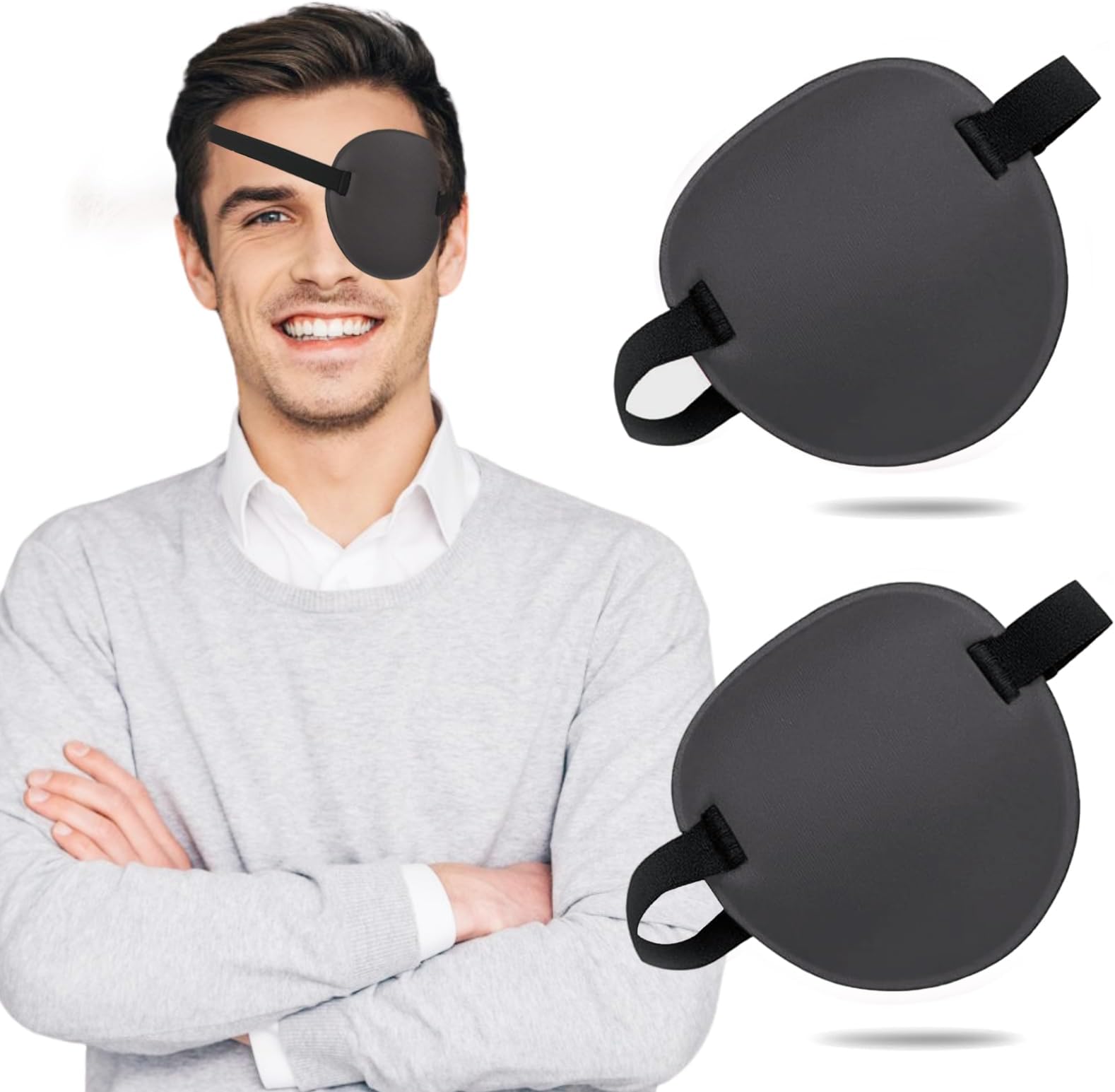 Eye Patch, 2PCS 3D Adjustable Eyepatch, Medical Eye Patches for Right or Left Eye, Amblyopia Lazy Eye Patches for Adults and Kids, Black Gray