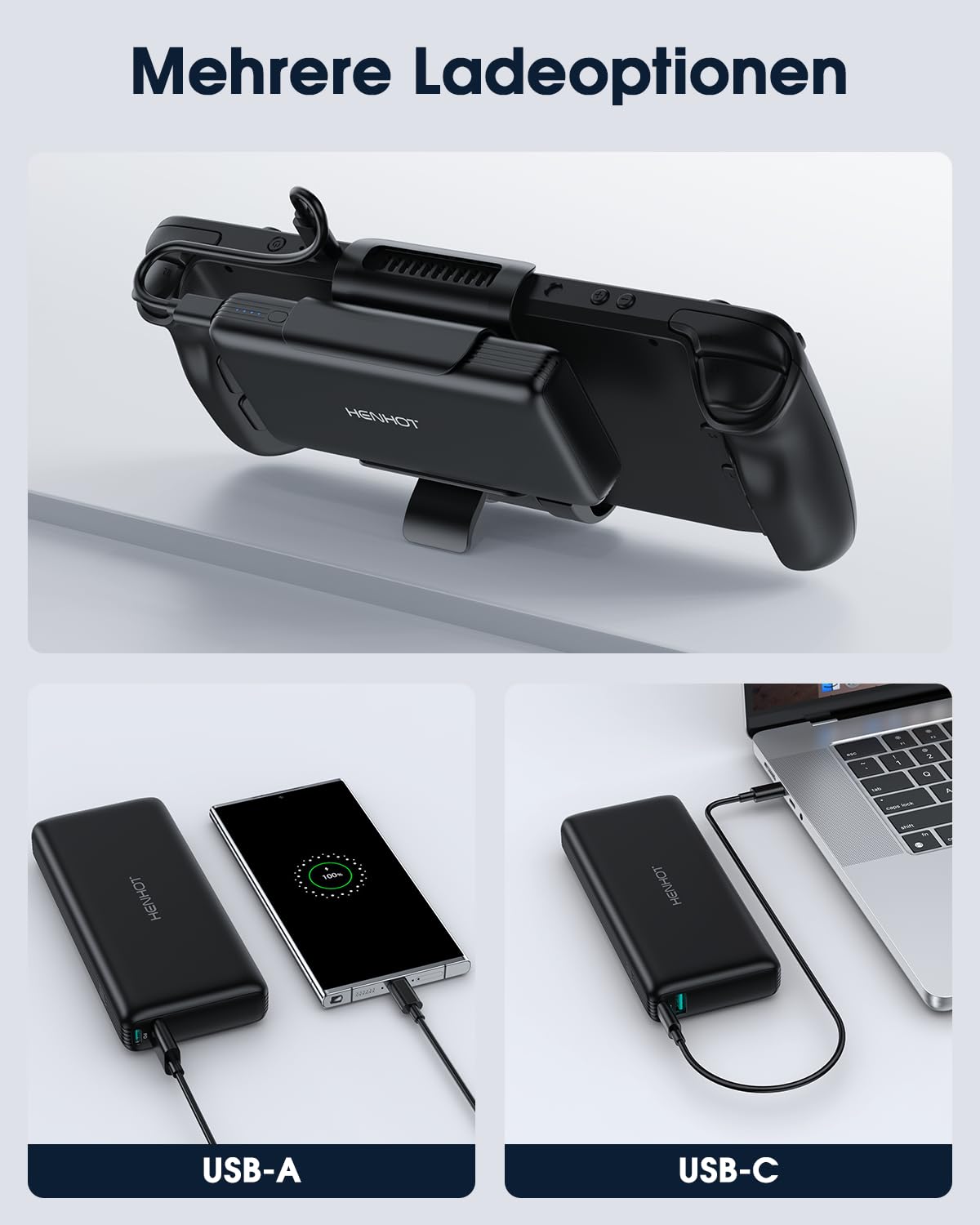 65W Powerbank kompatibel mit Steam Deck/OLED, Laptop Powerbank 20000mAh PD 3.0 tragbare Batterie mit abnehmbarem Rückhalter, externer Akku für MacBook, Dell, Lenovo, Asus