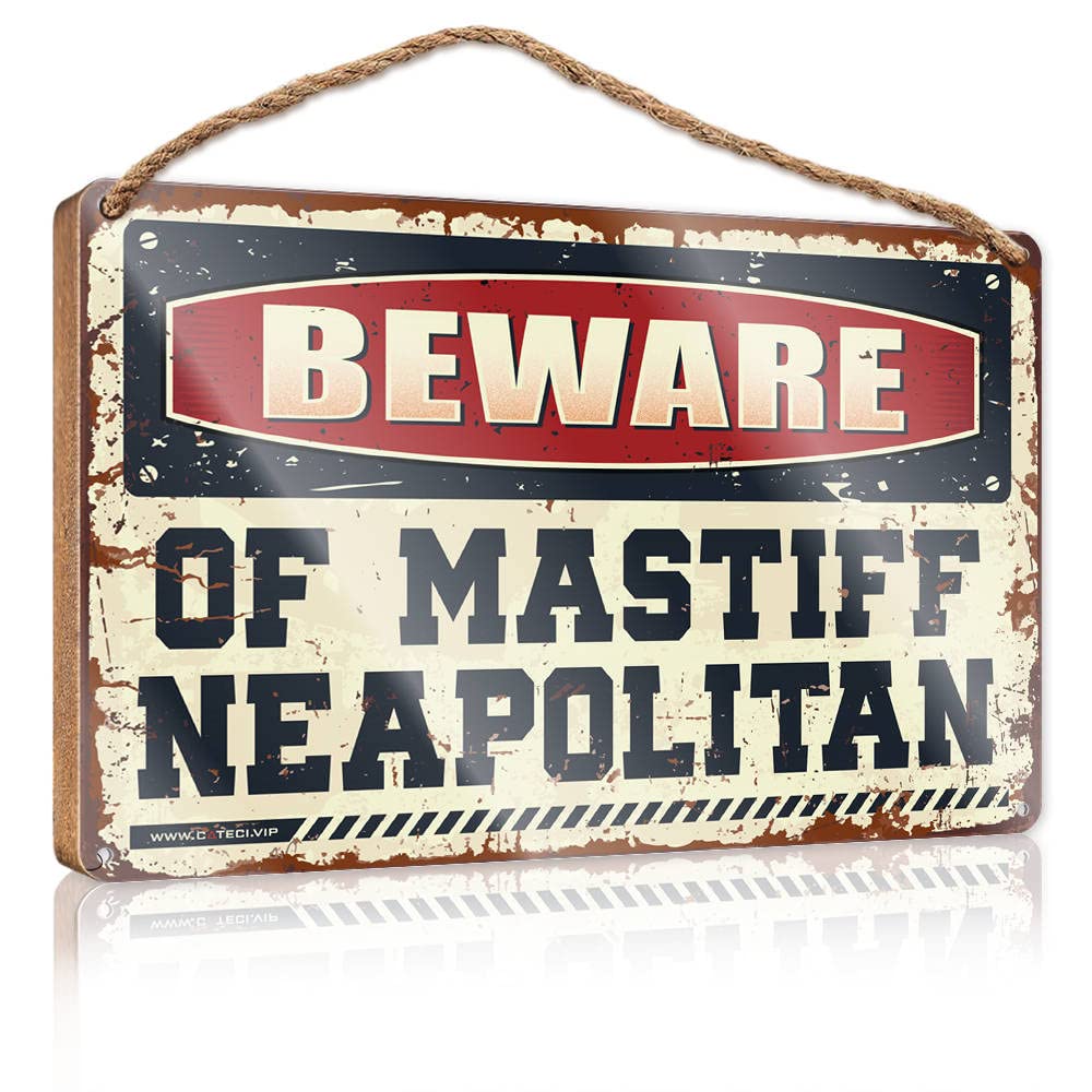 Funny Man Cave Signs Beware Of Mastiff Neapolitan Wooden Sign Retro Decor Farmhouse Decor For The Home(23X35CM)