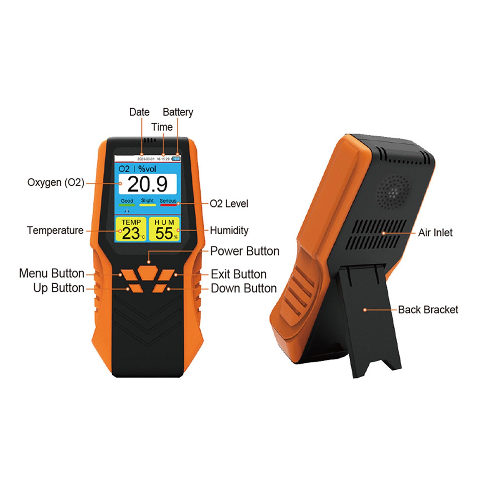 FTVOGUE Rilevatore di O2 Portatile, Misuratore di Ossigeno Portatile con Display LCD con Dati di Temperatura e umidità per Uso Interno Ed Esterno