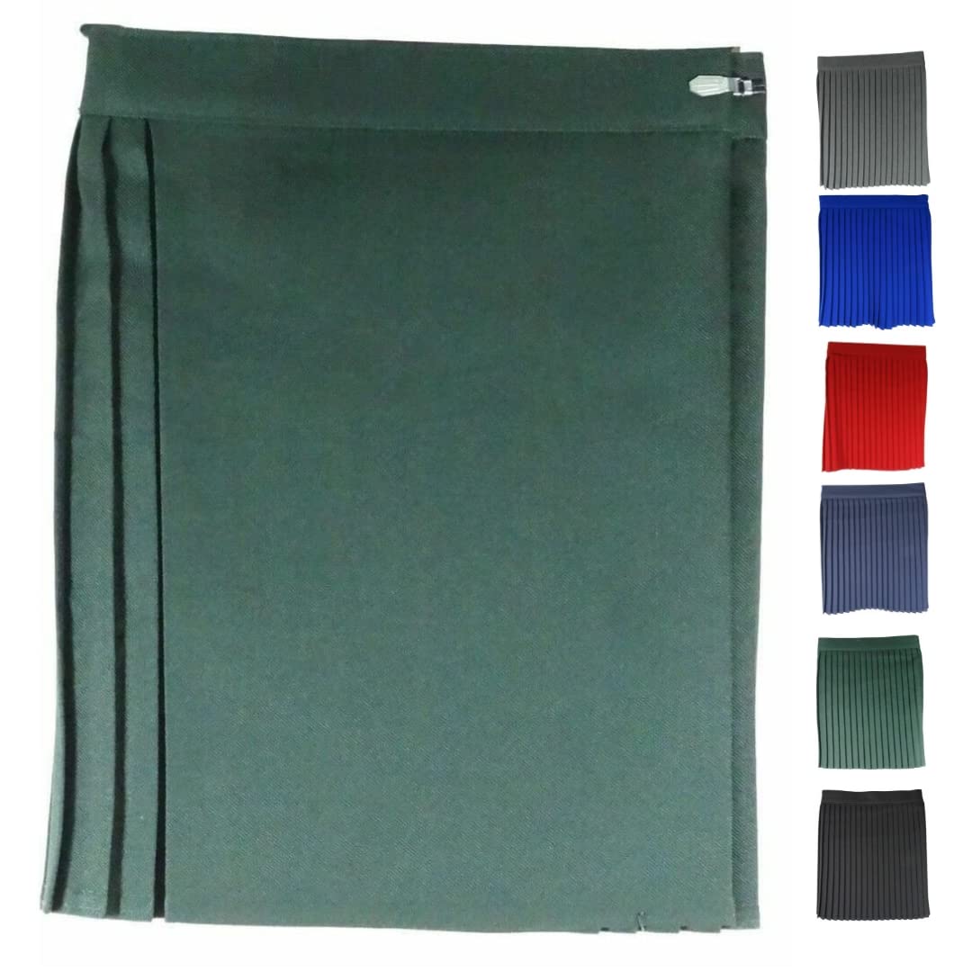 Axcent Comfort Netball Pleated Gym Skirt for Women Girls Kids School Uniform PE Kilt Knife Pleats Wrap Around Pleated Sports Skirt (as8, Waist, Numeric_28, Regular, Regular, Green)
