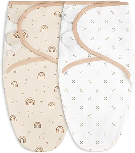 Miniatura 19 de SANDJEST Manta para bebé, 0-3 meses, saco de dormir de algodón con brazos, mantas para recién nacido Rainbow - Checker - Patrón (Pack 3),Arco