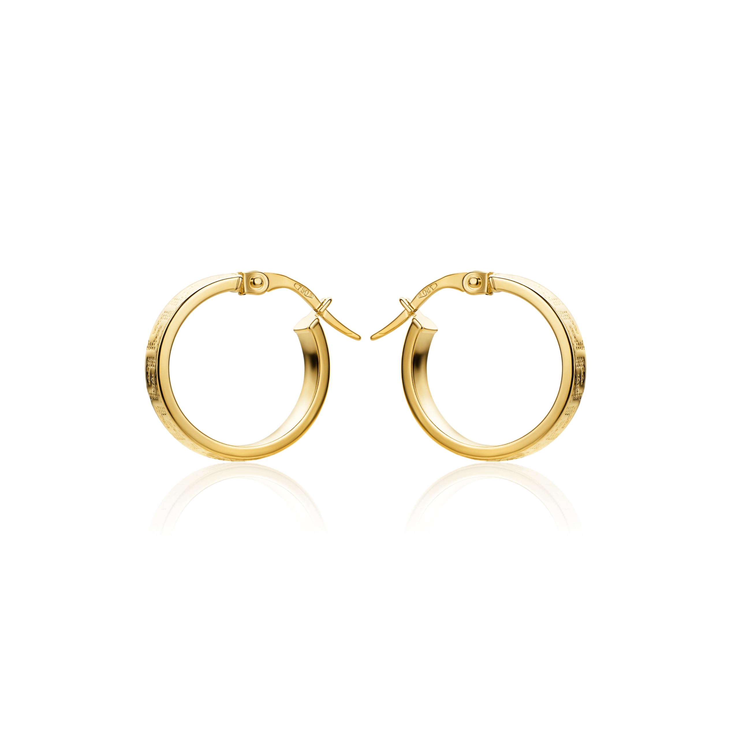 PRINS JEWELS Pendientes de aro pequeños para mujer de oro amarillo 750 de 18 quilates | Pendientes de clave griega Pendientes de oro genuino de Italia