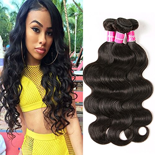 Eullair 7A Body Wave Brazilian Virgin Hair 3 Bundles （12 14 16） Human Hair Weave Unprocessed Brazilian Hair Extensions Natural Color
