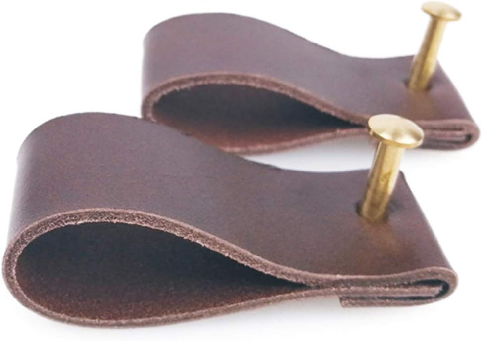 Txinmin Home 2 Pack Cabinet Knobs for Kids, Genuine Leather Cabinet Knobs and Pulls Kitchen Drawer Dresser Cupboard Pull Handles Security Environmental Protection, Brown Color