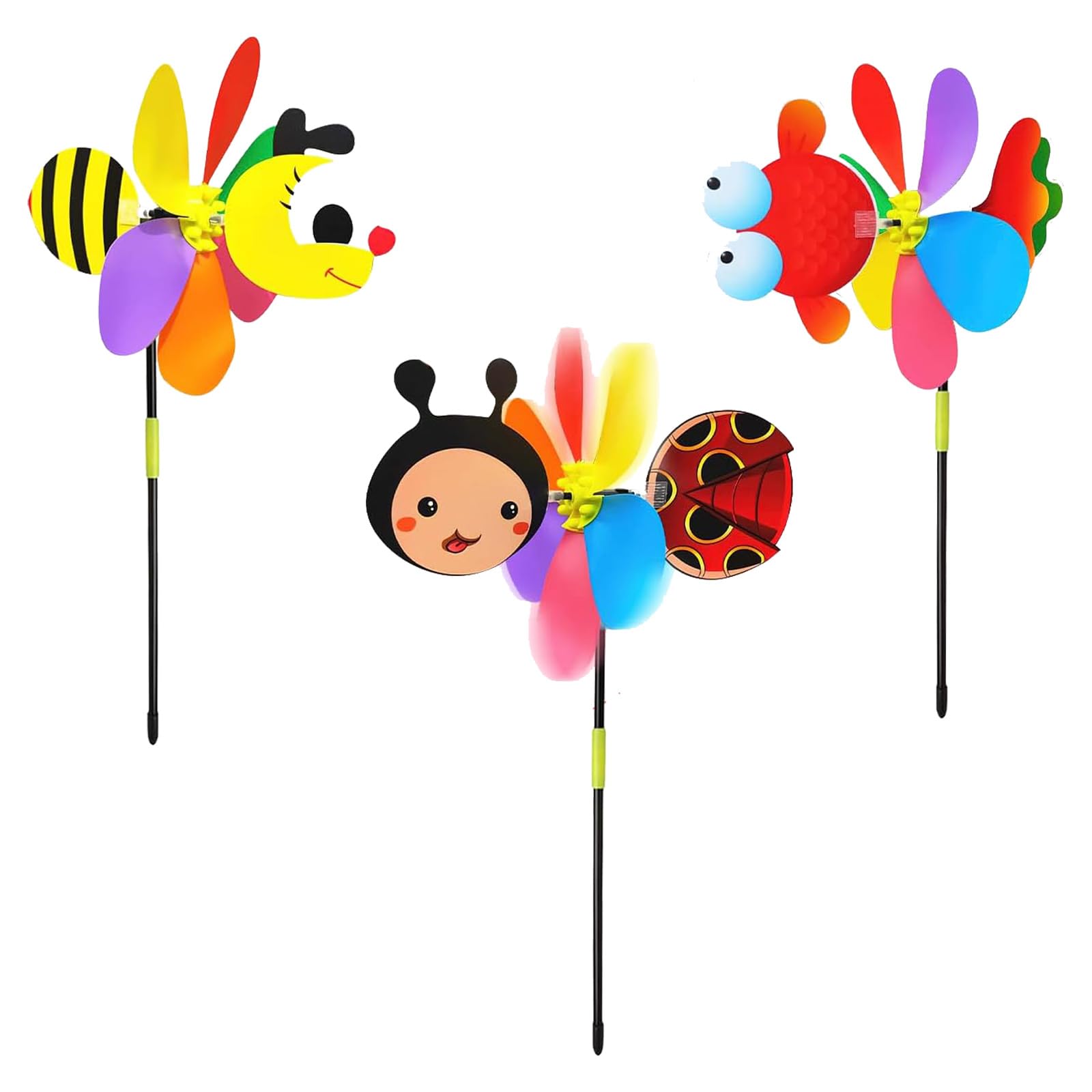 3 Pieces Animal Windmill Decor Plastic Garden Windmills Multicolor Kid Pinwheel for Balcony Patio Garden Farm Lawn and Yard Decoration