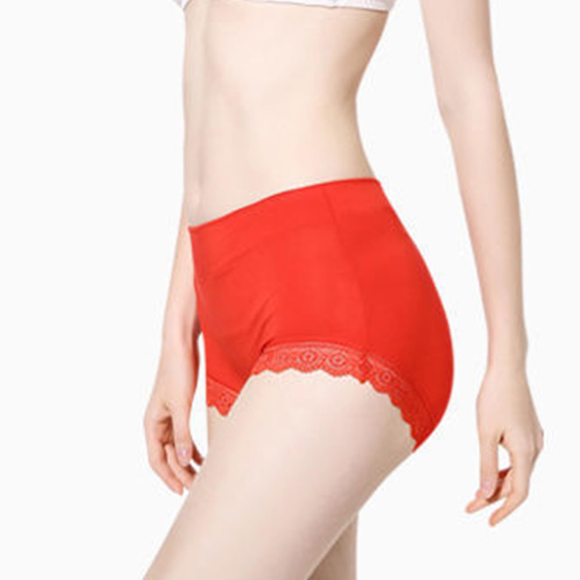 Calzoncillos de modal para mujer, talla grande, color sólido, transpirables, con encaje, multicolor, suaves y cómodos (rojo, 5 unidades, M)