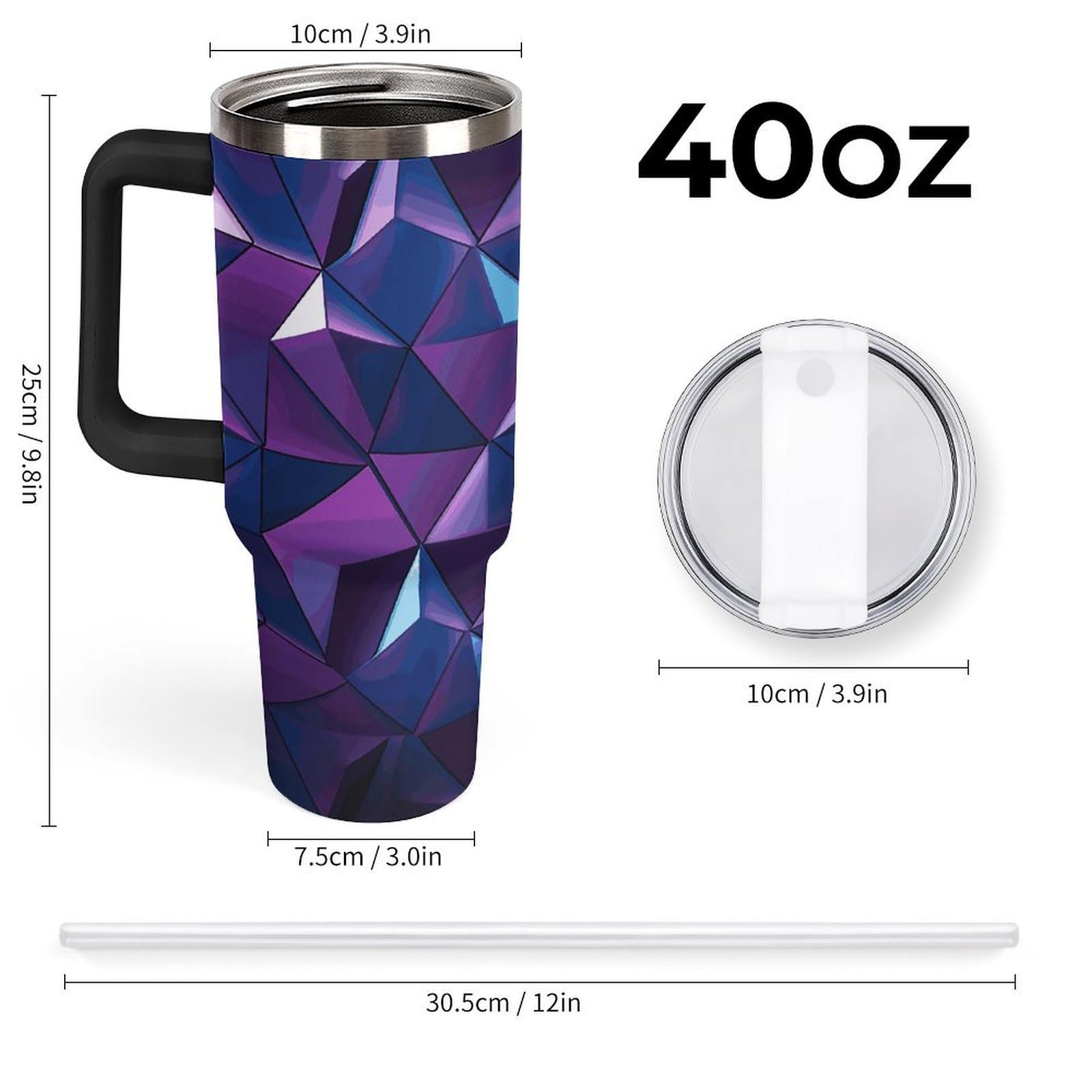 Tazas geométricas moradas con popote y asa, taza de café con aislamiento al vacío de doble pared, botellas de agua para café helado, té, bebida caliente y fría