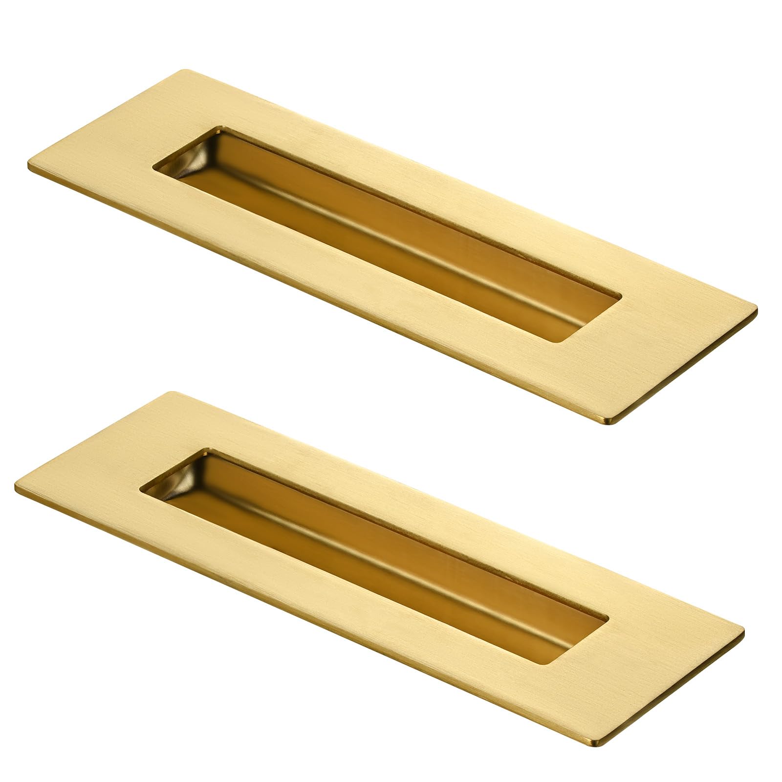 Photo 1 of HOMOTEK 2 Pack 150mm Flush Sliding Closet Door Pulls, Recessed Finger Pulls for Sliding Barn Bypass Door Handles, Cabinet Drawer Rectangular Invisible Pull- Small Size 6 in, Brushed Gold