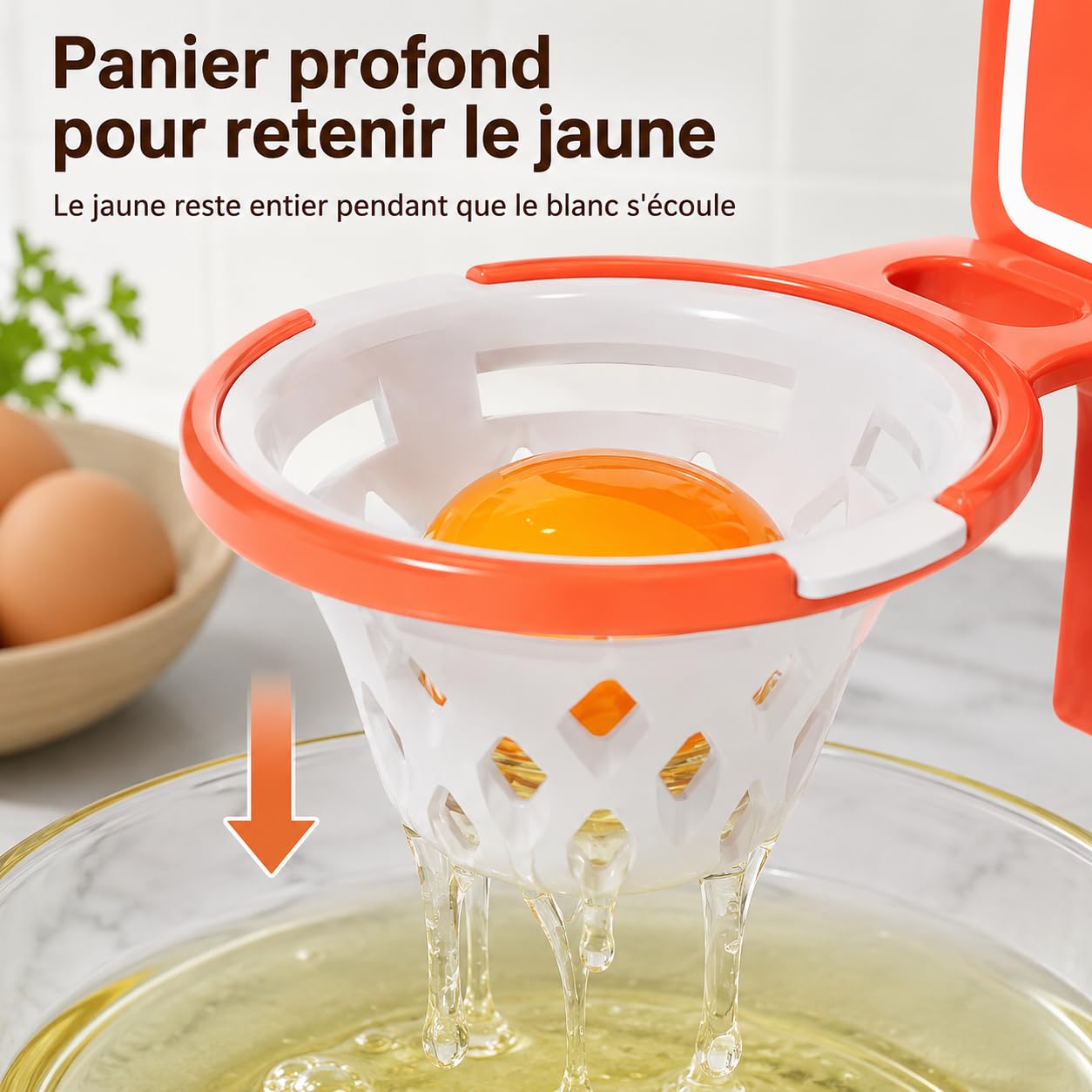 Separateur Oeuf Jaune et Blanc Panier de Basket, séparateur d'œuf,filtre d'œuf Forme de Cadre de Basket-Ball, séparateur d'œuf en Plastique (Orange)