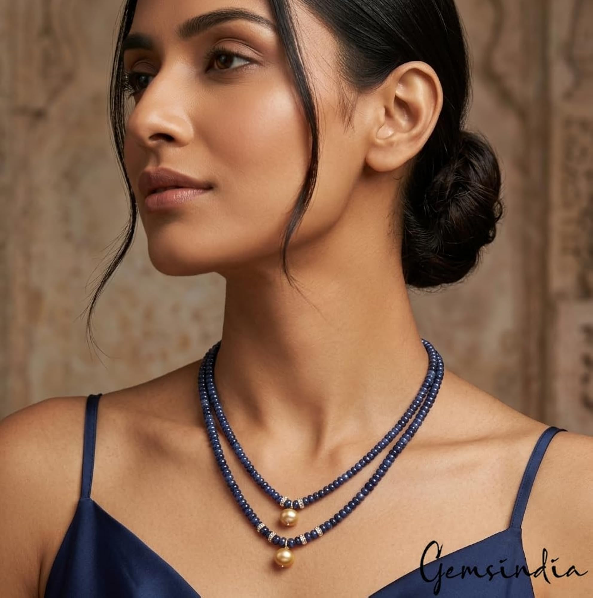 Jaipur Morganite Gemstone with Pearl Chain Necklace, 925 Silver Plating