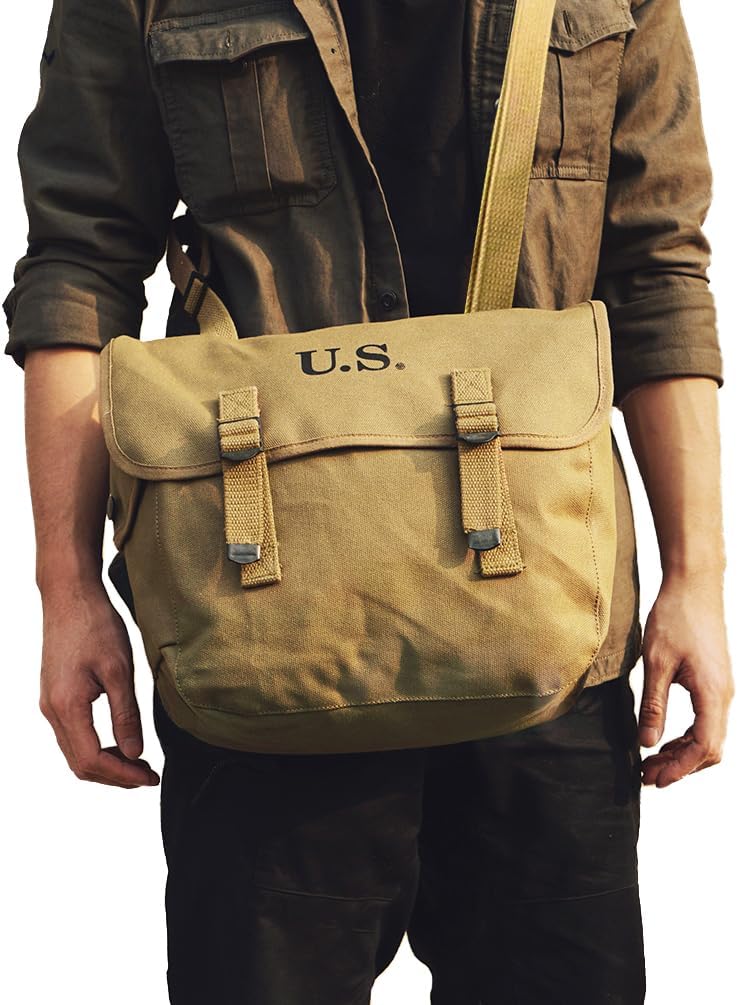 SMONT WW2 US M1936 Canvas Messenger Bag, 12" Vintage Tactical Musette Satchel Bags Military Crossbody Haversack - Image 2