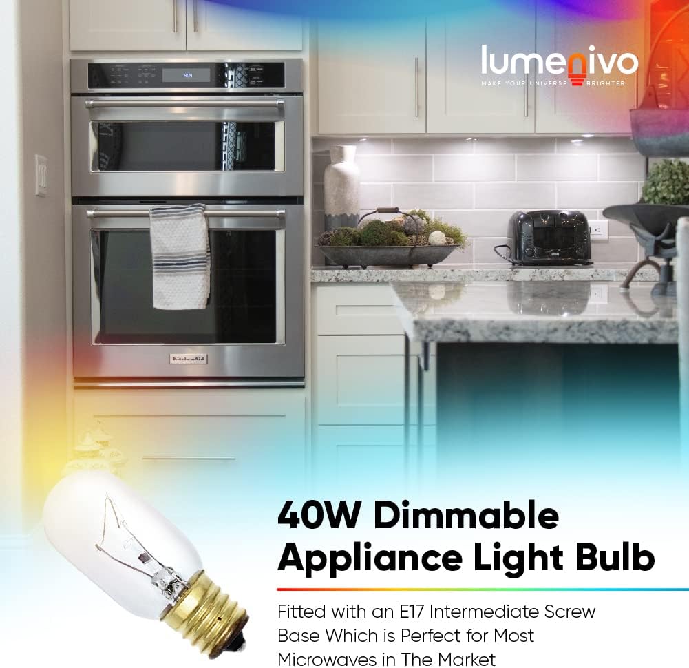 lumenivo 40W Under Microwave Bulbs Over Stove Dimmable Appliance Light Bulb for Over Stove Microwave - Easy to Install E17 Intermediate Screw Base - 2700K Soft White - Clear - 120V - 8 Pack