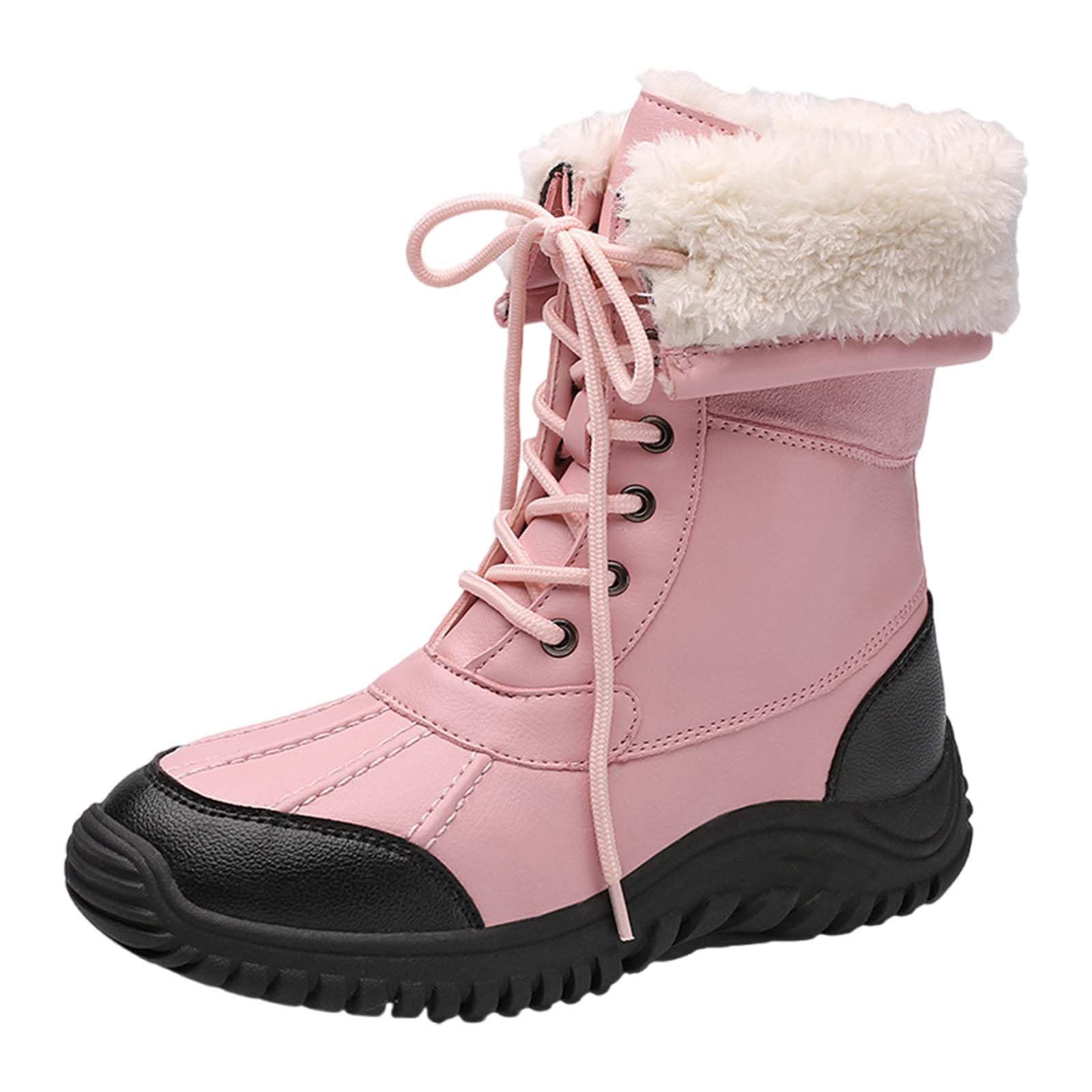 Bottes d'hiver doublées pour femme - Bottes d'hiver chaudes à lacets - Imperméables - Bottes d'hiver à enfiler - Bottes thermiques pour femme - Bottes de travail - Bottes de randonnée