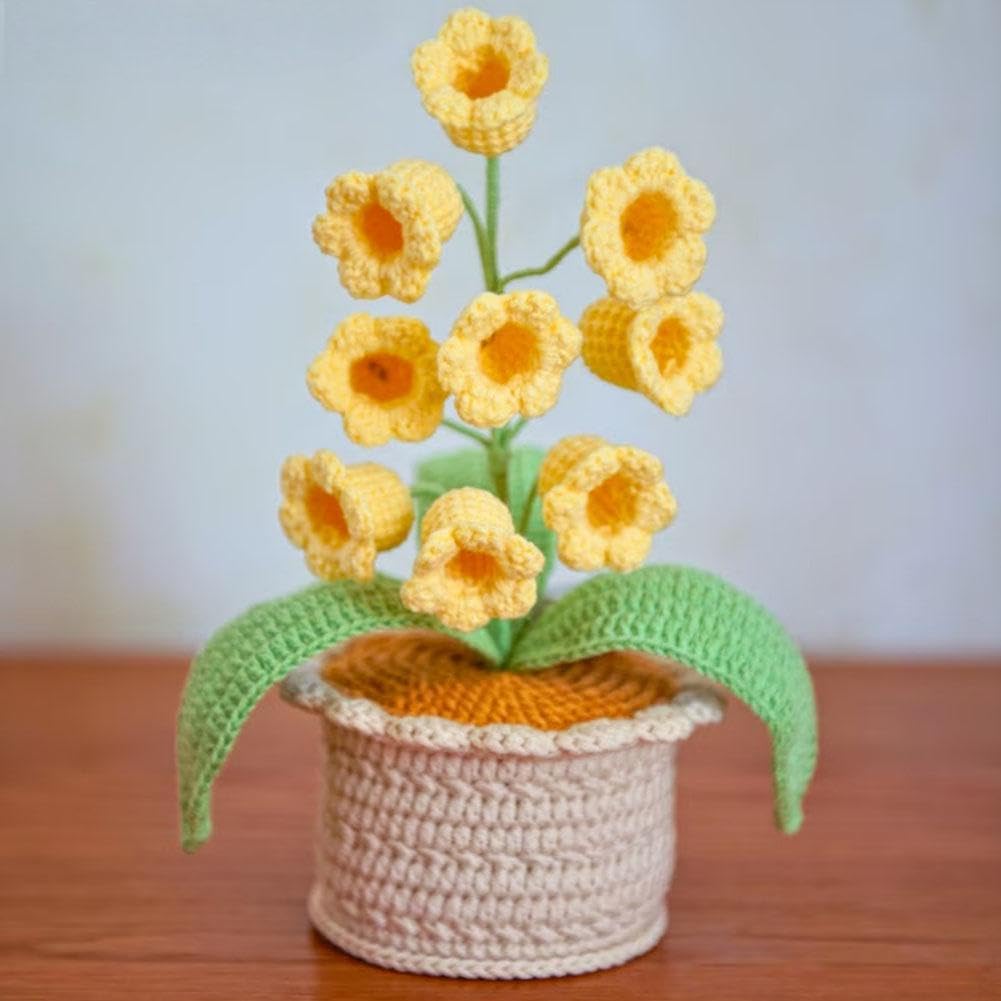 Handmade Crocheted Lily of The Valley LED Lantern, Crochet Artificial Flowers with Night Lights, Cordless Table Lamp, Cute Gifts for Women Wife Girlfriend Birthday Christmas Valentine Mother's Day