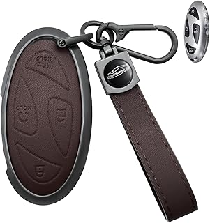 غطاء مفتاح فوب للسيارة مصنوع من خليط معدني من الزنك والجلد الطبيعي مع حزام معصم مطابق من BXQATMB