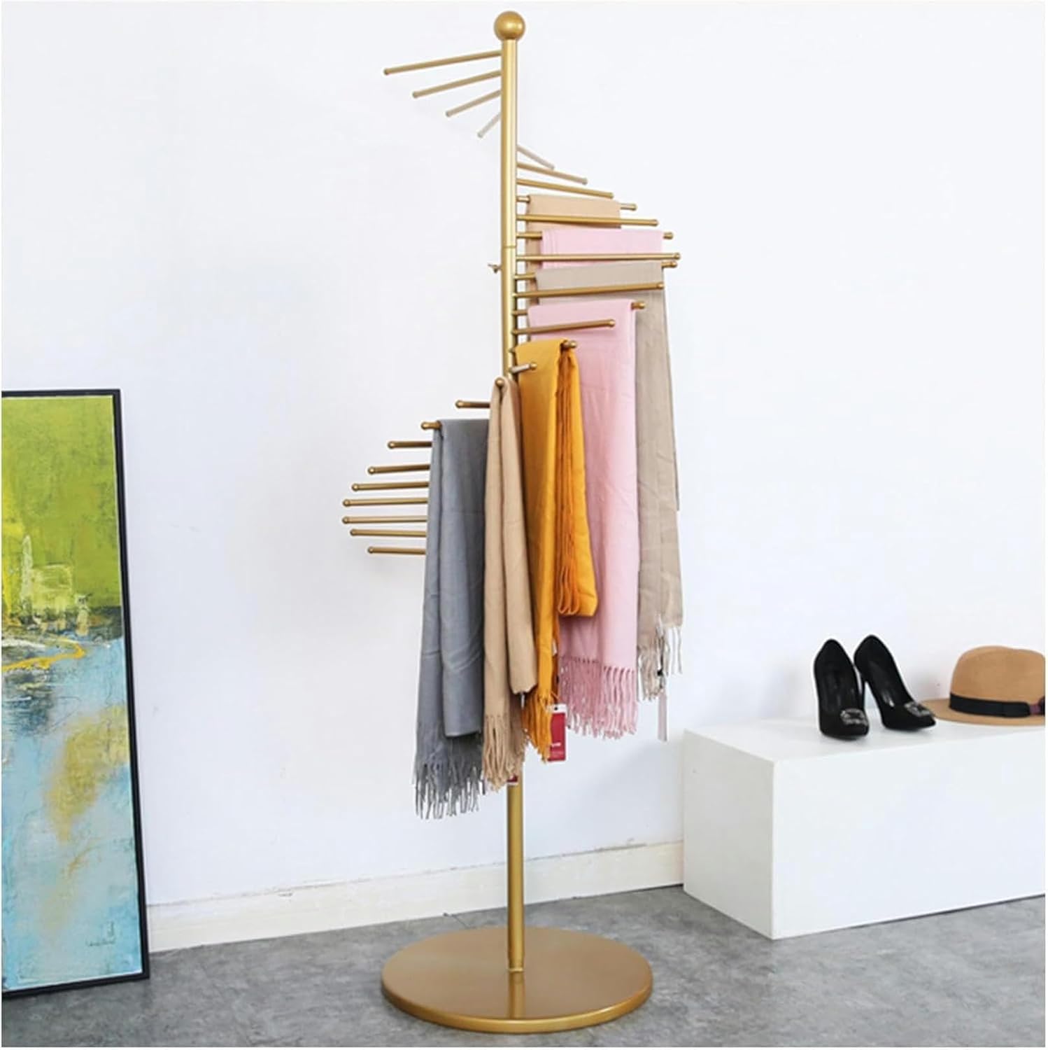 Metal Scarf Holder Display Stand Space Saving Organizer Rack with Spiral Design for Clothing Store Accessories Hanging Bar Ribbon Organizer Shelves
