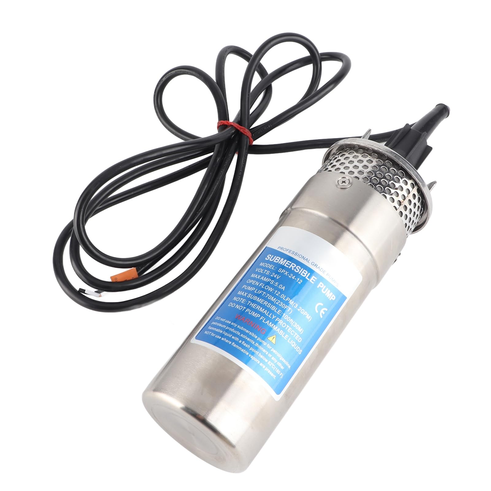 Wakects Bomba de Agua de Pozo Sumergible de 24 V, Bomba de Agua Solar de Acero Inoxidable 5 A 12 LPM 70 M de Cabeza Protección contra Funcionamiento en Seco para Estanque de Riego de Pozos Profundos