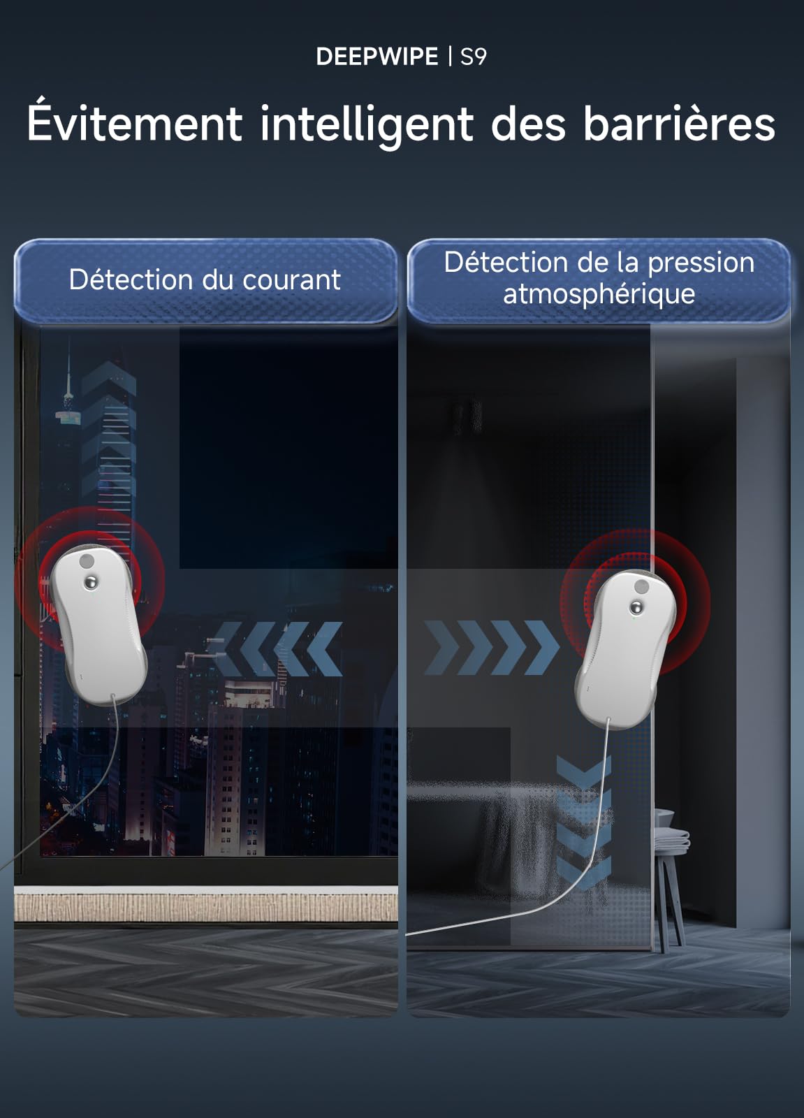 S9 Robot Laveur de Vitre, 5 800 Pa Lave Vitre Automat Nettoyeur, Planification Intelligente du Parcours Double Pulvérisation Réservoir 60ml Système de Sécurité Multicouche - 5