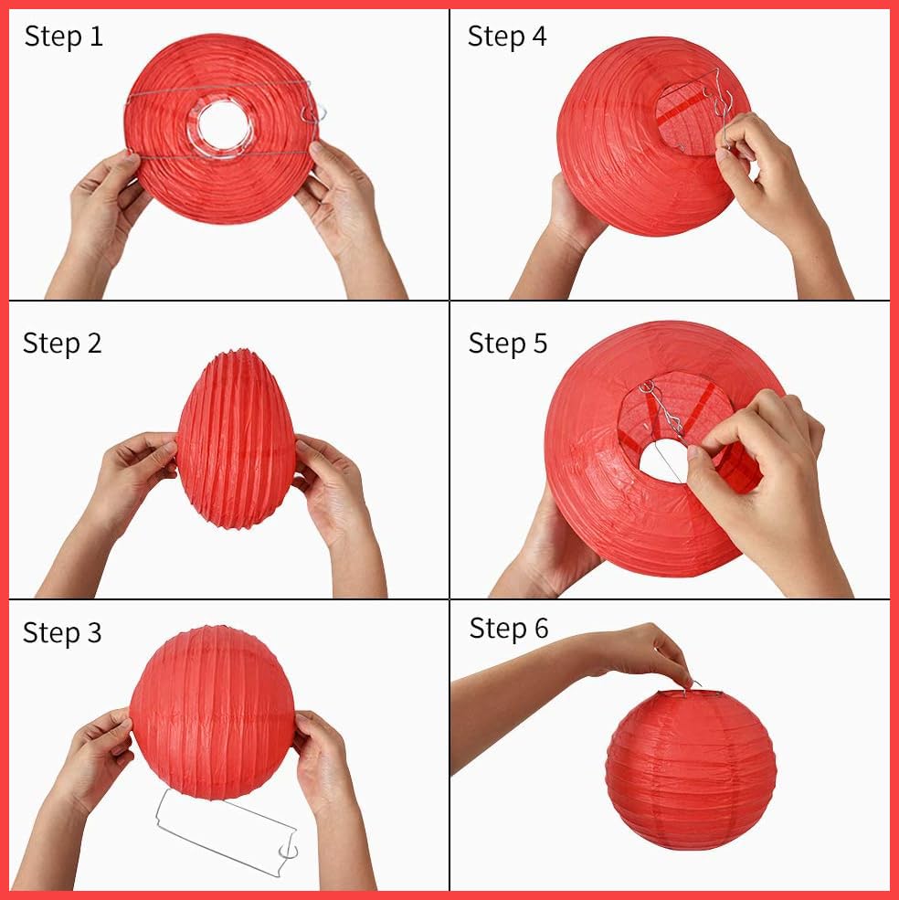 Image of 9pcs Paper Lanterns Assorted Sizes (8 inch 10 inch 12 inch) Hanging Red Chinese Lanterns Graduation Decorations Classroom Graduation Party Wedding Birthday Home Decor (Red)