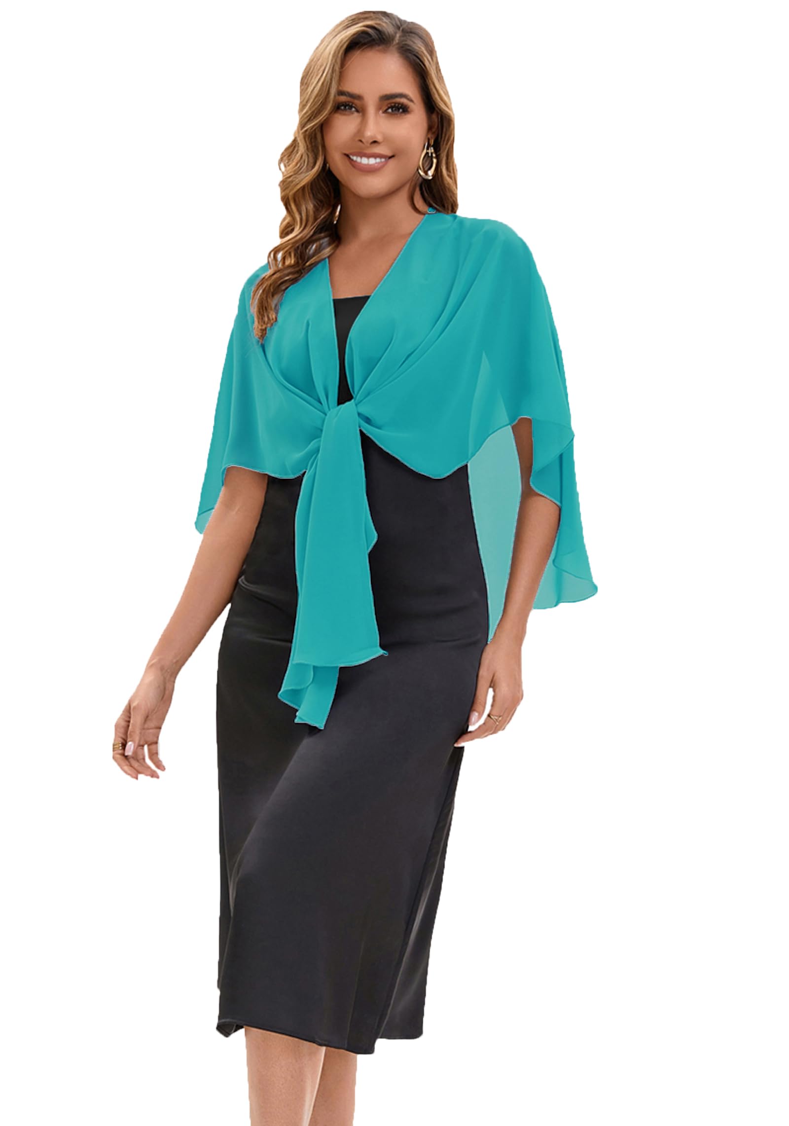Baoqiya Chiffon Evening Shawl Scarf Wedding Shawls and Wraps for Women Party Bridal Dress on Special Occasion Dresses, Turquoise, One Size