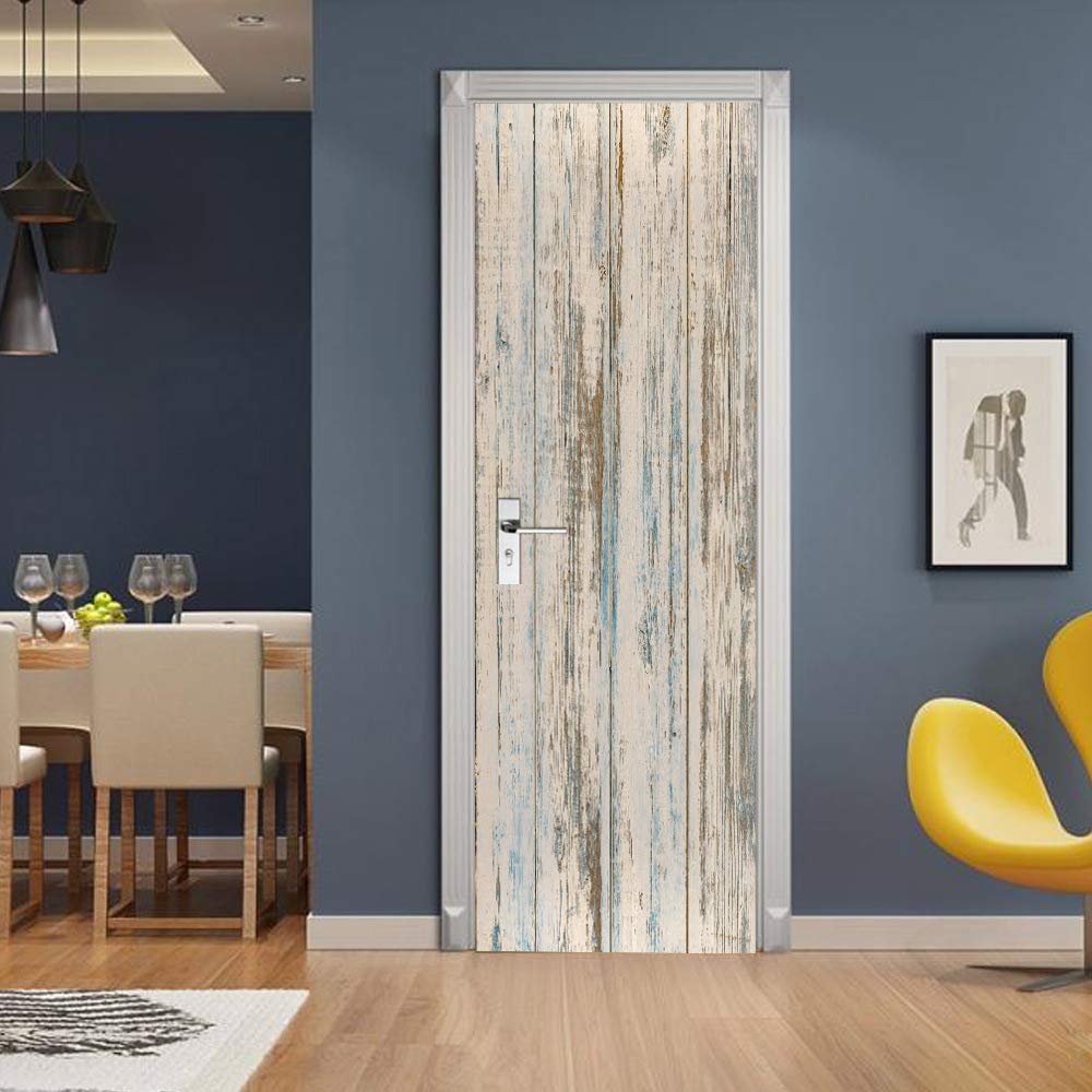 Sticker Porte Trompe l'œil 3D en bois pour déco de chambre et cuisine - Amovible 93x205 cm