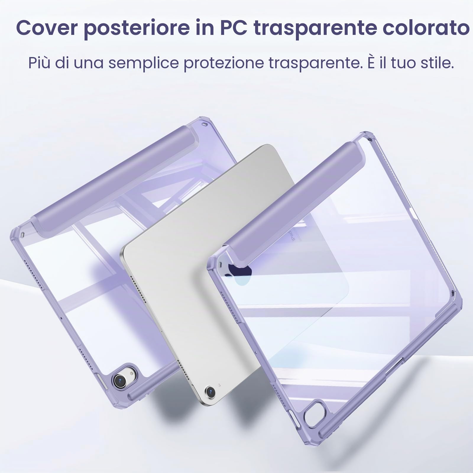 FINTIE Cover per iPad Air 11 Pollici M4/M3/M2 (2026/2025/2024), iPad Air 5a/4a Gen 10,9" (2022/2020) con Portapenne - Custodia Posteriore Trasparente con Bordo in TPU, Lilla Viola