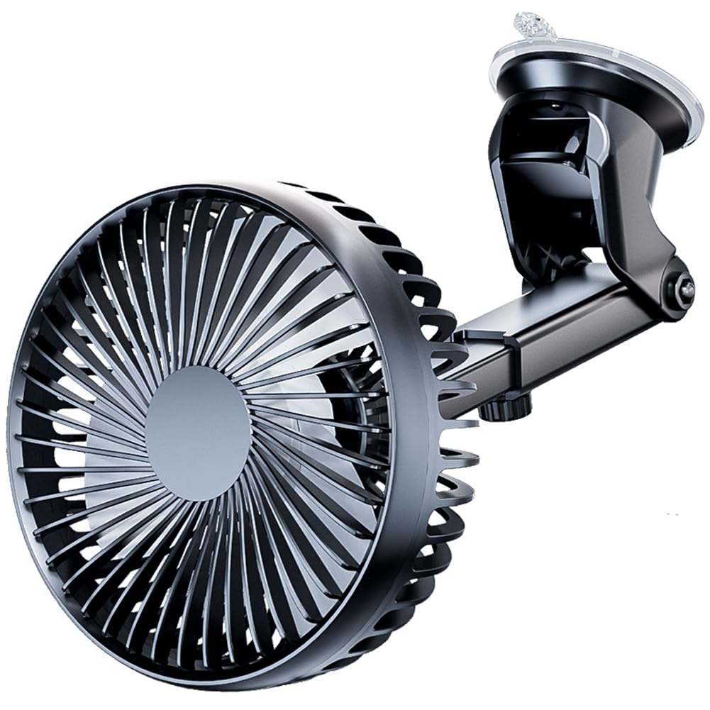 Ventilatore da Auto, Mini Ventilatore per Cruscotto, Regolabile a 360° con Ventosa, 3 Velocità, Filtro per Auto con Testa Singola