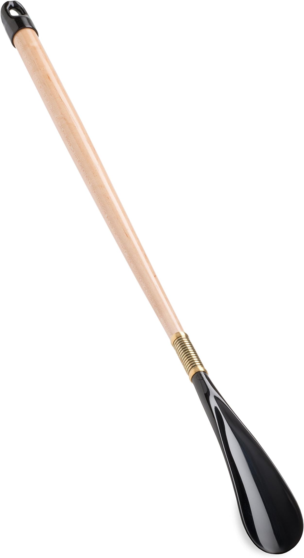 Long Handle Shoe HornLong Shoe Horn - 25 Inches - MADE IN THE USA - Flexible Spring - Solid Maple Wood Handle - Hanger Cap