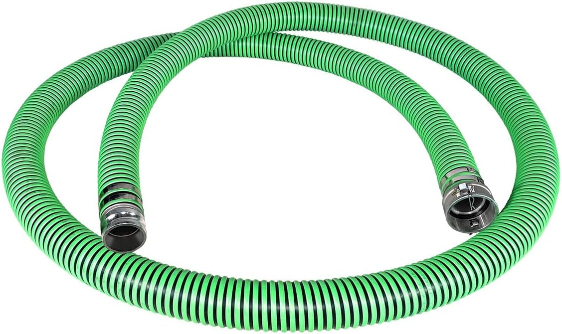 Gloxco Heavy Duty EPDM All Weather Suction Hose Assembly, Black Tube, Lime Green Helix, 2" Inside Diameter Hose with Male x Female Cam and Groove Fittings Installed, 20 ft Length
