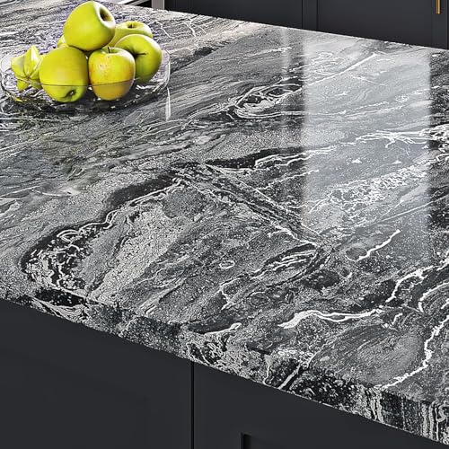 Image of Livelynine Kitchen Countertop Contact Paper 15.8x197 Black Marble Wall Paper Peel and Stick Countertops Waterproof Wallpaper for Bathroom Renter Friendly Counter Top Vinyl Wrap Cabinet Covers