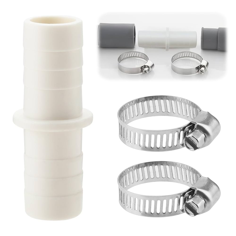 Washing Machine Waste Pipe Connector With Pipe Clips Extension Attachment Hose To Hose Joiner Straight Connection Coupler For Machine Outlet Drain