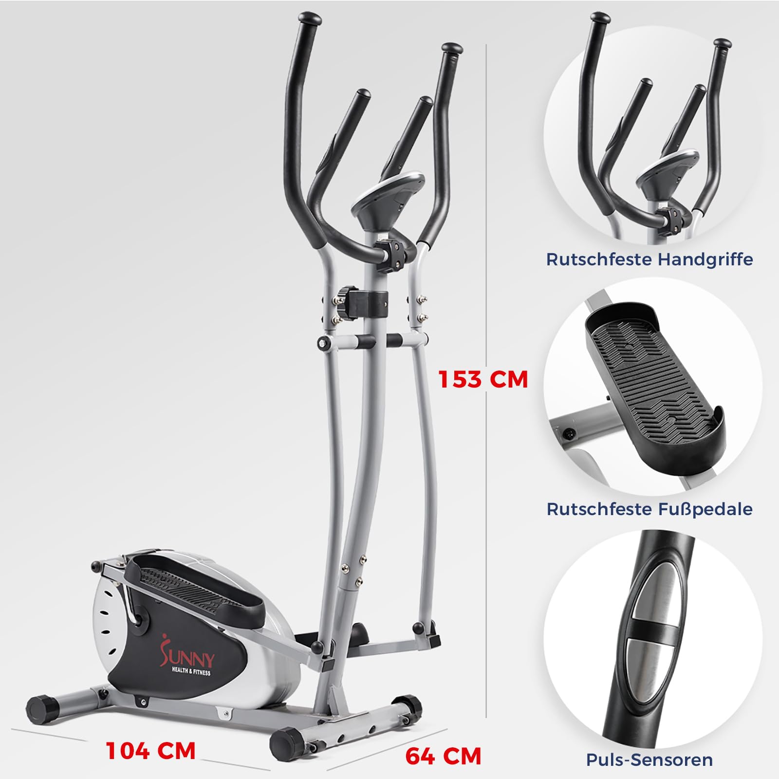 Sunny Health & Fitness Crosstrainer SF-E905 mit Magnetwiderstand, LCD-Monitor, 100 kg max Gewicht, 8 Widerstandsstufen