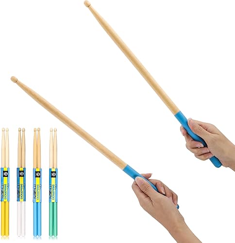 Miniatura 7 de 4 pares de baquetas 5A con punta de madera de arce para adultos, niños, principiantes, práctica