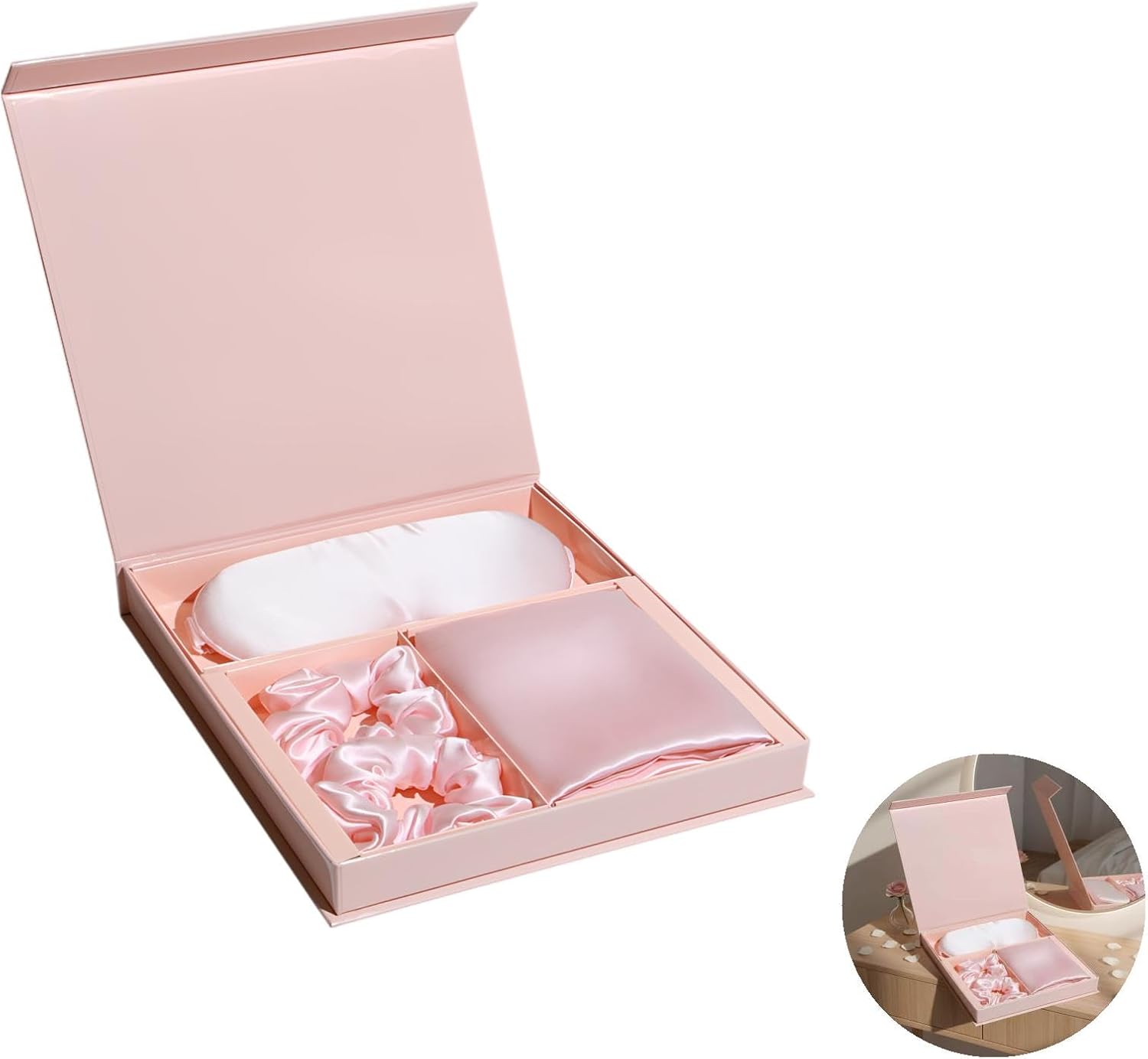 Mulberry Silk Pillowcase, Pink Silk Pillowcase Gift Set with Sleep Mask & Hair Ties, 19 Momme Deluxe Sleep Set, Reduces Friction for Hair & Skin, Women's Gift, 11 X 2.2 X 9.8 in