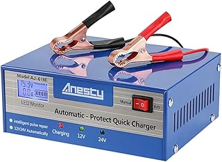 Car Battery Charger, 12V/24V Automatic Battery Charger Car Battery Charging Unit, Smart Monitor Charge Maintain Battery with LED Screen, Ideal for Various Vehicle Cars Vans Tractors Lead-acid Battery