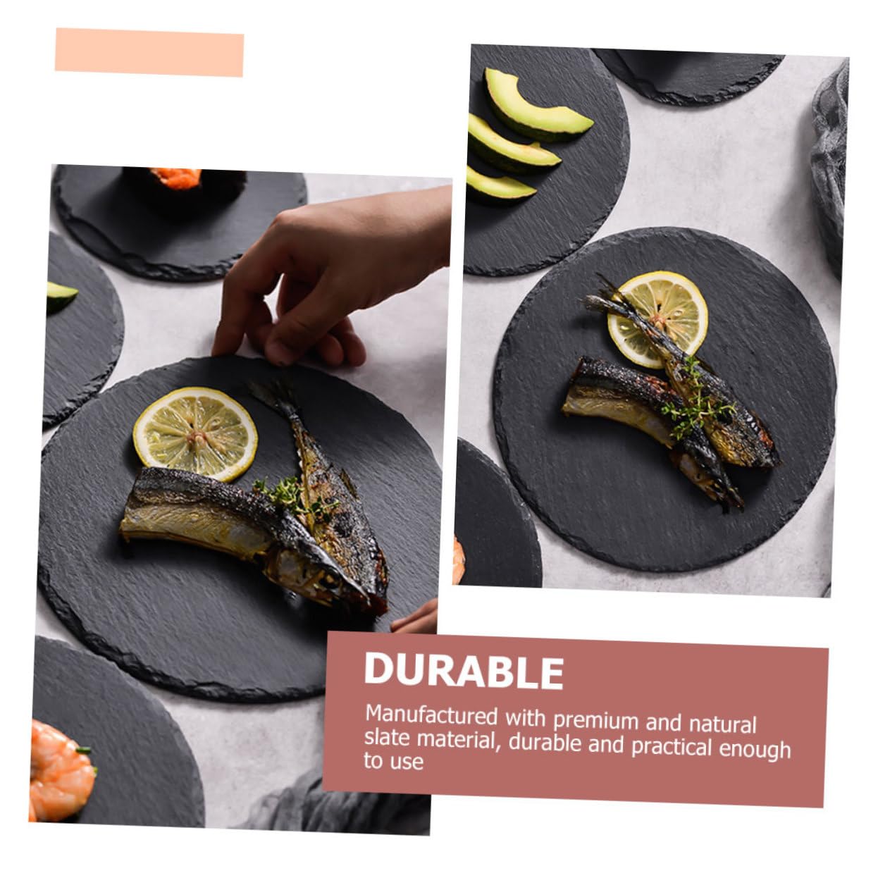 Alipis Plato de Piedra Redondo Negro para Servir y Almacenar Alimentos | Pizarra Natural, Estilo Chic Rústico Creativo, Uso en Desayuno y Bistec para Hogar y Restaurante Occidental