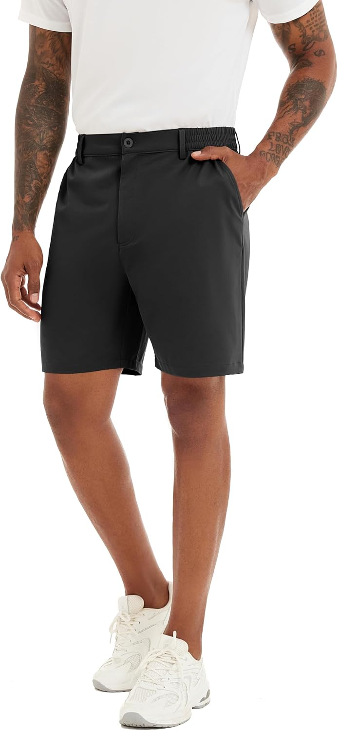 Lzzidou Mens 7" Dress Golf Shorts, Stretch Lightweight & Quick Dry, Casual Short with Pockets for Work & Business