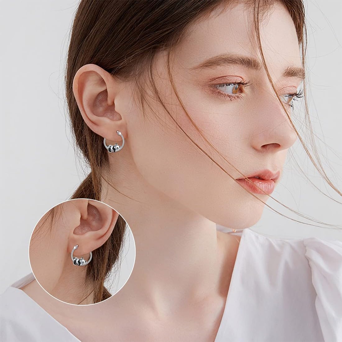 Boucles d'oreilles Panda pour Filles, Argent Sterling 925 Boucles d'oreilles Petite Creoles Animaux Hypoallergéniques Mignon Panda Bijoux Cadeau d'Anniversaire Cadeau de Saint-Valentin