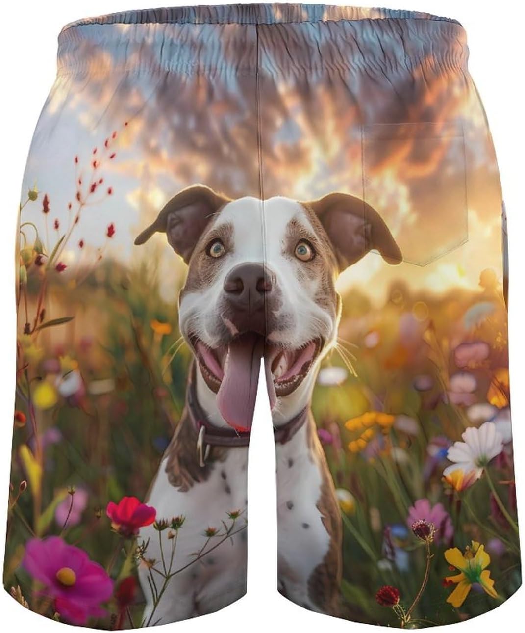 Pit-Bull Dog Flowers Casual Men's Swim Trunks Novelty Summer Beach Shorts Swimwear with Pocket