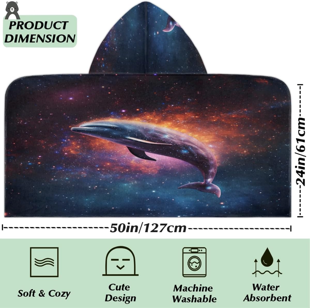 Pardick Kids Bath Towel Animal Dolphin Beach Towel with Hood Pool Cover Up for Girls Boys Soft Absorbent Hooded Bath Towel Toddler Towels for Beach, Pool
