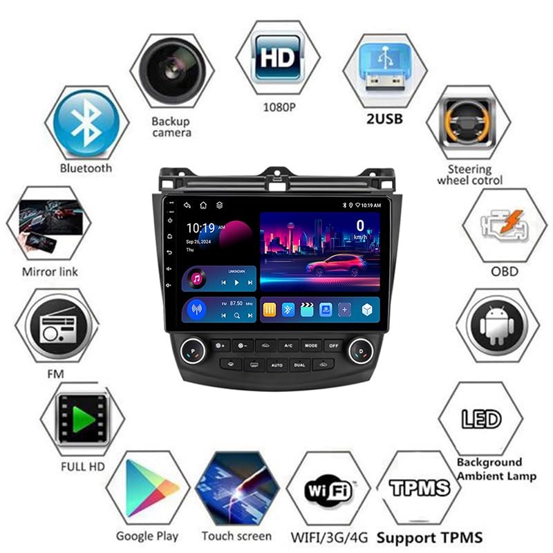Navegación GPS para Honda Accord 7 con pantalla de 9 pulgadas Android 15 y cámara trasera 4